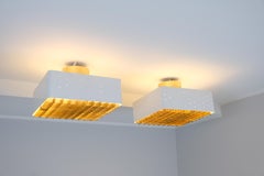 Pair of Paavo Tynell Starry Sky Ceiling Lamps 9068 In Brass & White, Idman 1950s