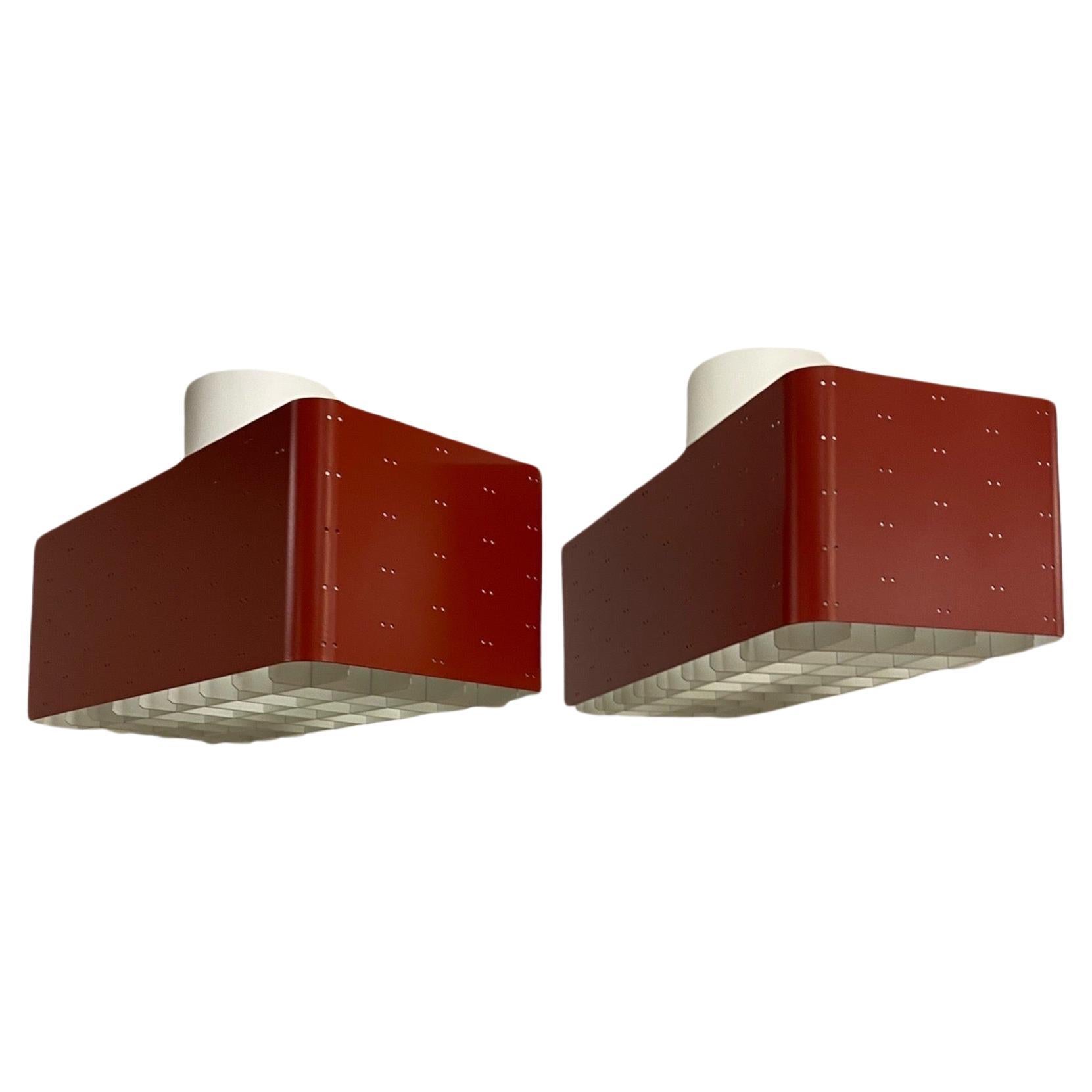 Pair Of Paavo Tynell "Starry Sky" Ceiling Lamps 9068 In Red, & White Idman 1950s