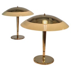 Pair of Paavo Tynell 'Umbrella' Table Lamps 5061, Brass & Glass, Taito 1940s