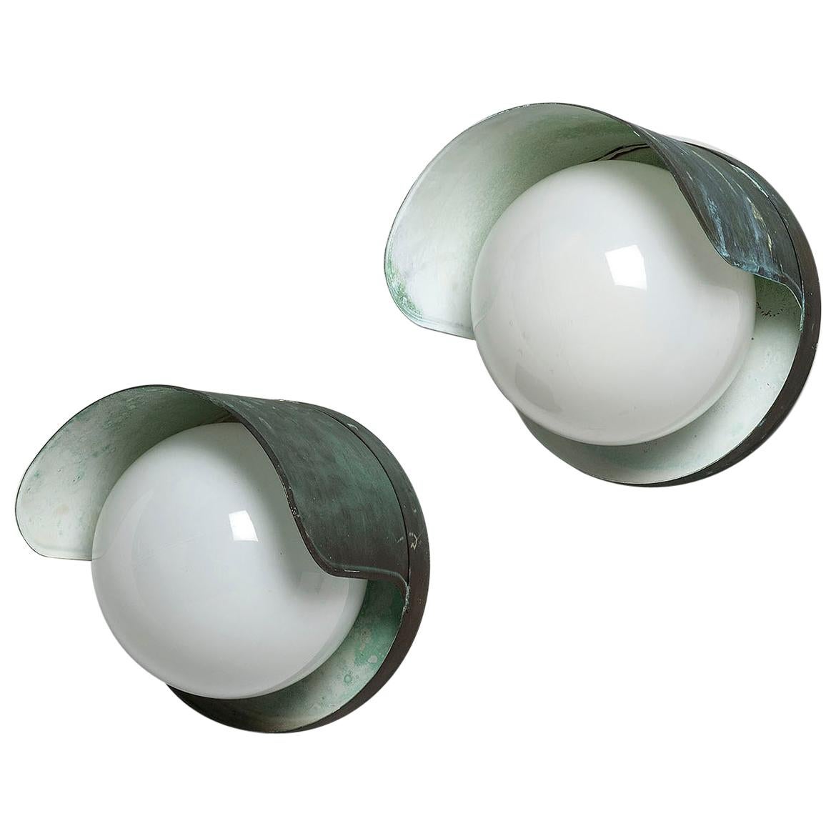 Pair of Paavo Tynell Wall Lamps in Copper with Beautiful Patina, 1950s