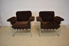 Pair of Pace Argenta Italian Suede, Lucite and Chrome Chairs