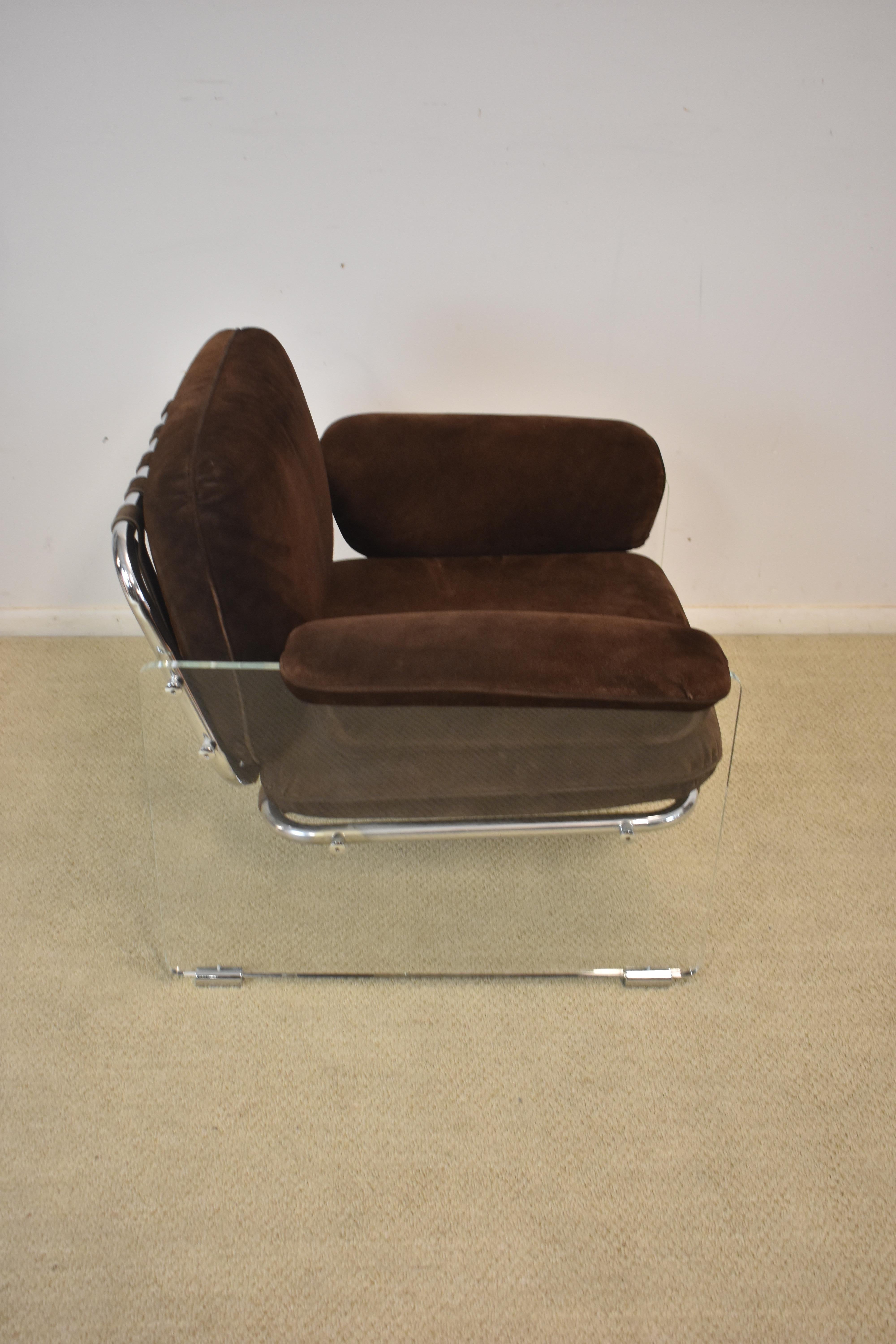 Pair of Pace Argenta Italian Suede, Lucite and Chrome Chairs 2