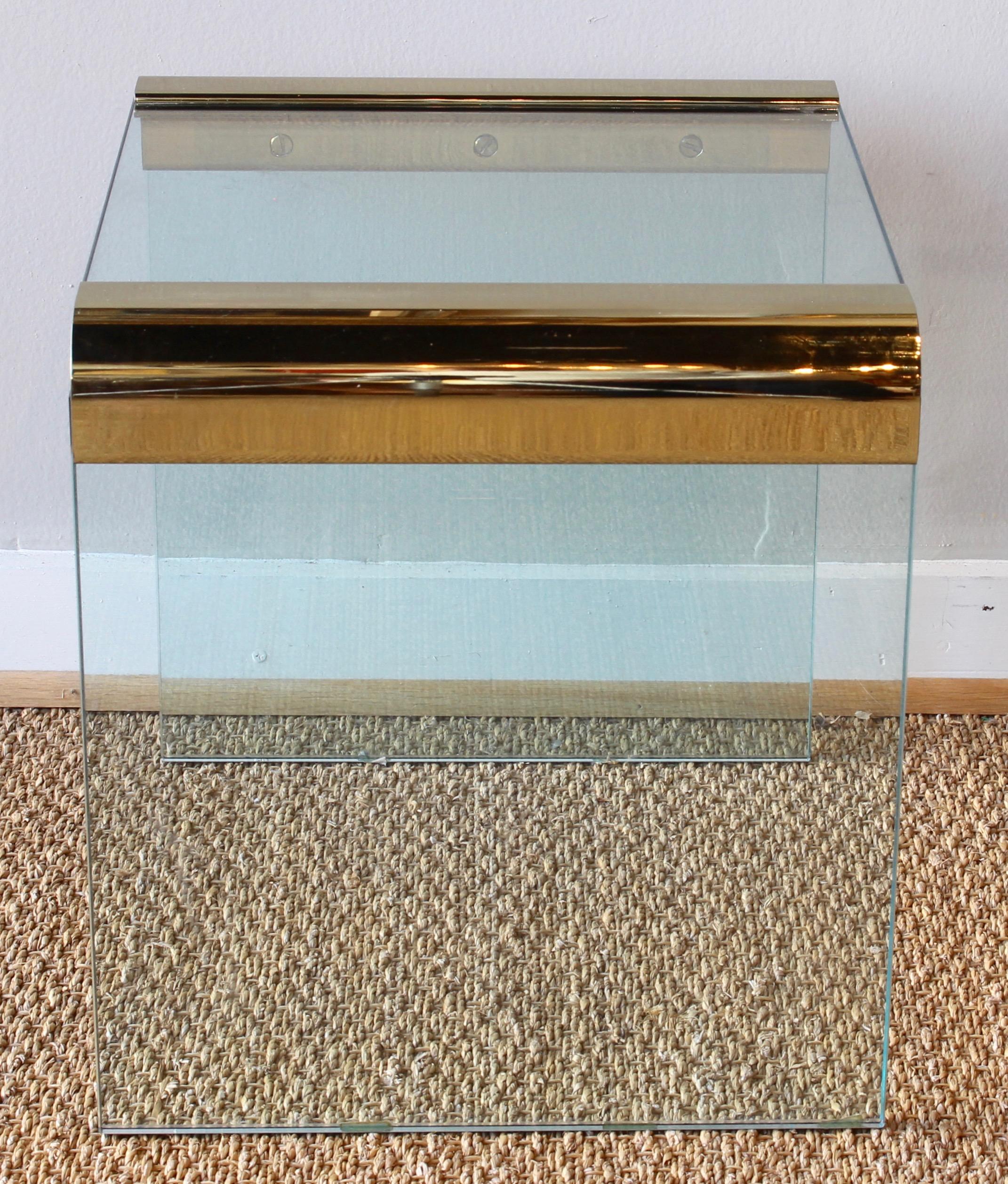 Late 20th Century Pair of Pace Furniture Leon Rosen Brass and Glass Side Tables
