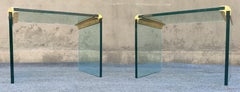 Pair of Pace Furniture Leon Rosen Brass and Glass Waterfall End Side Tables