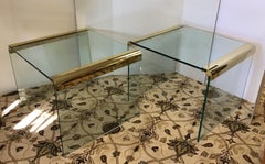 Pair of Pace Furniture Leon Rosen Brass and Glass Waterfall End Side Tables