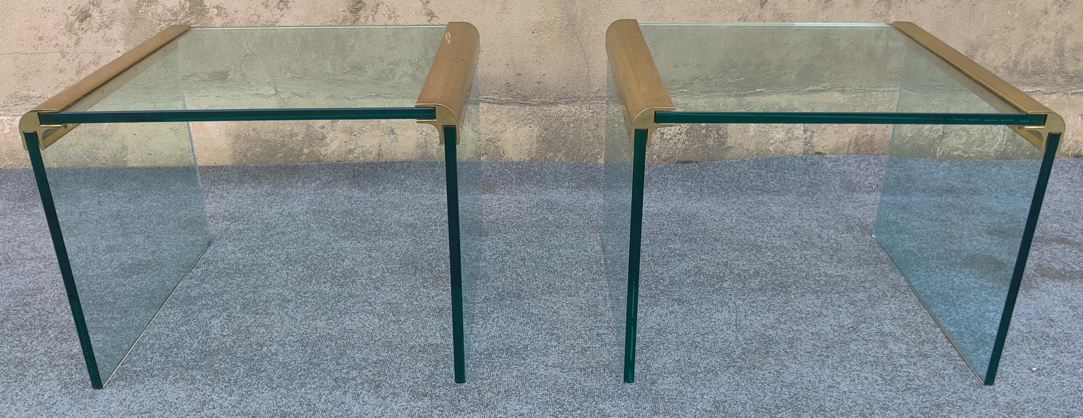 Mid-Century Modern Pair of Pace Furniture Leon Rosen Brass and Glass Waterfall End Side Tables