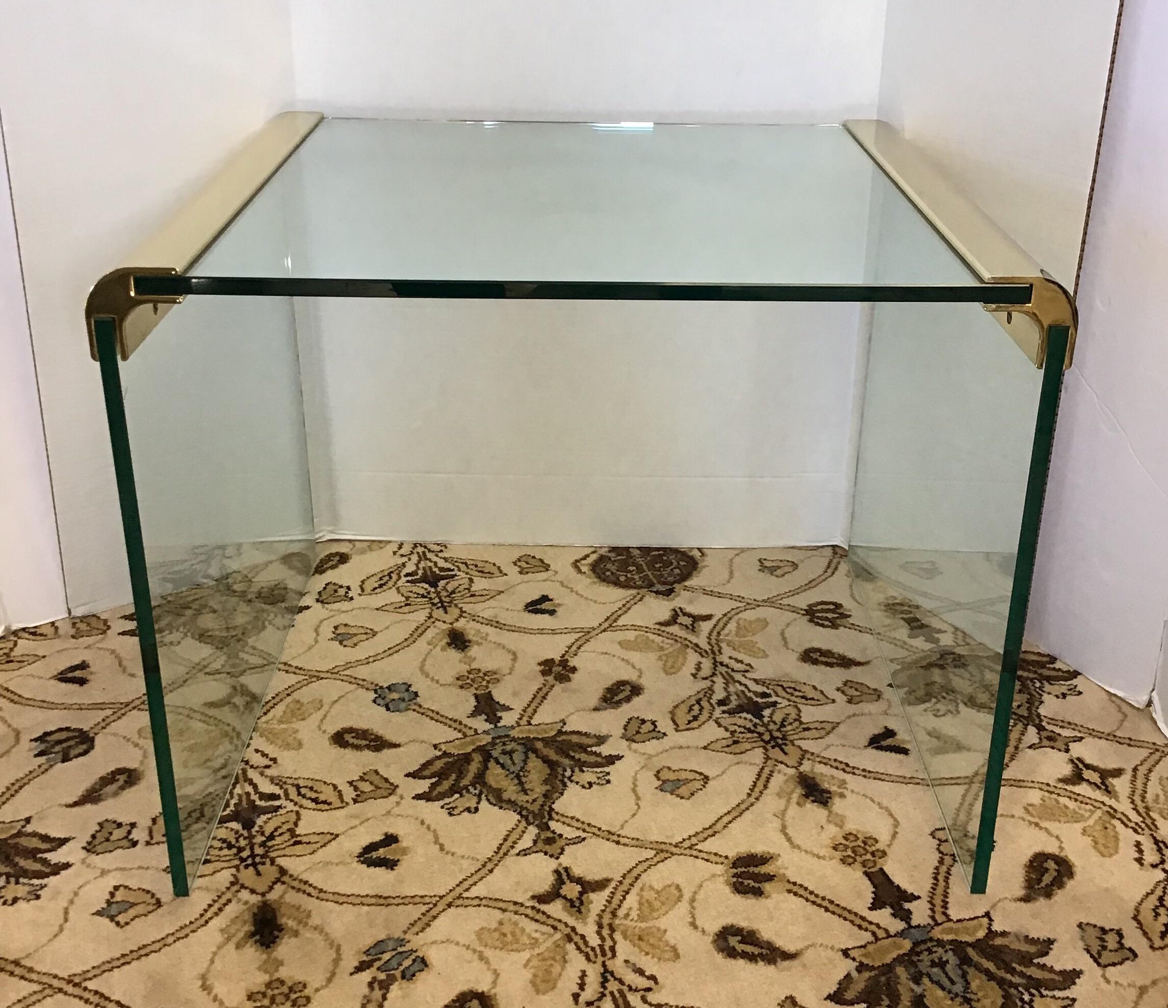 American Pair of Pace Furniture Leon Rosen Brass and Glass Waterfall End Side Tables