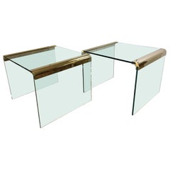 Pair of Pace Furniture Leon Rosen Brass and Glass Waterfall End Side Tables