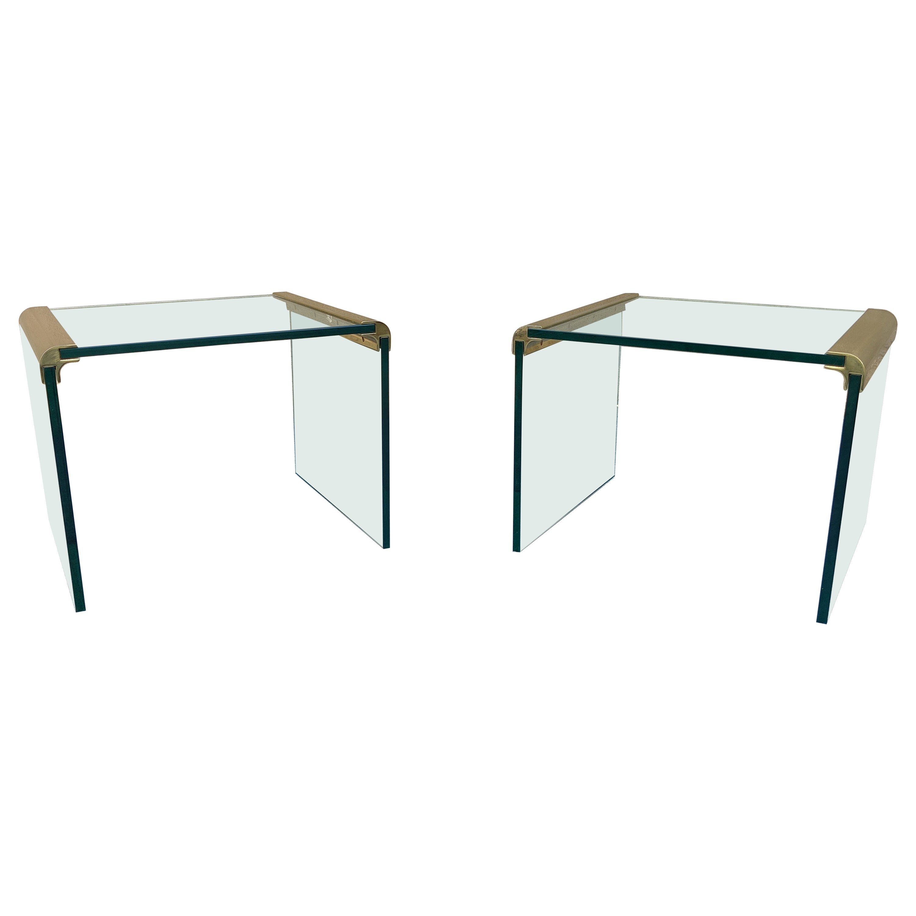 Pair of Pace Furniture Leon Rosen Brass and Glass Waterfall End Side Tables
