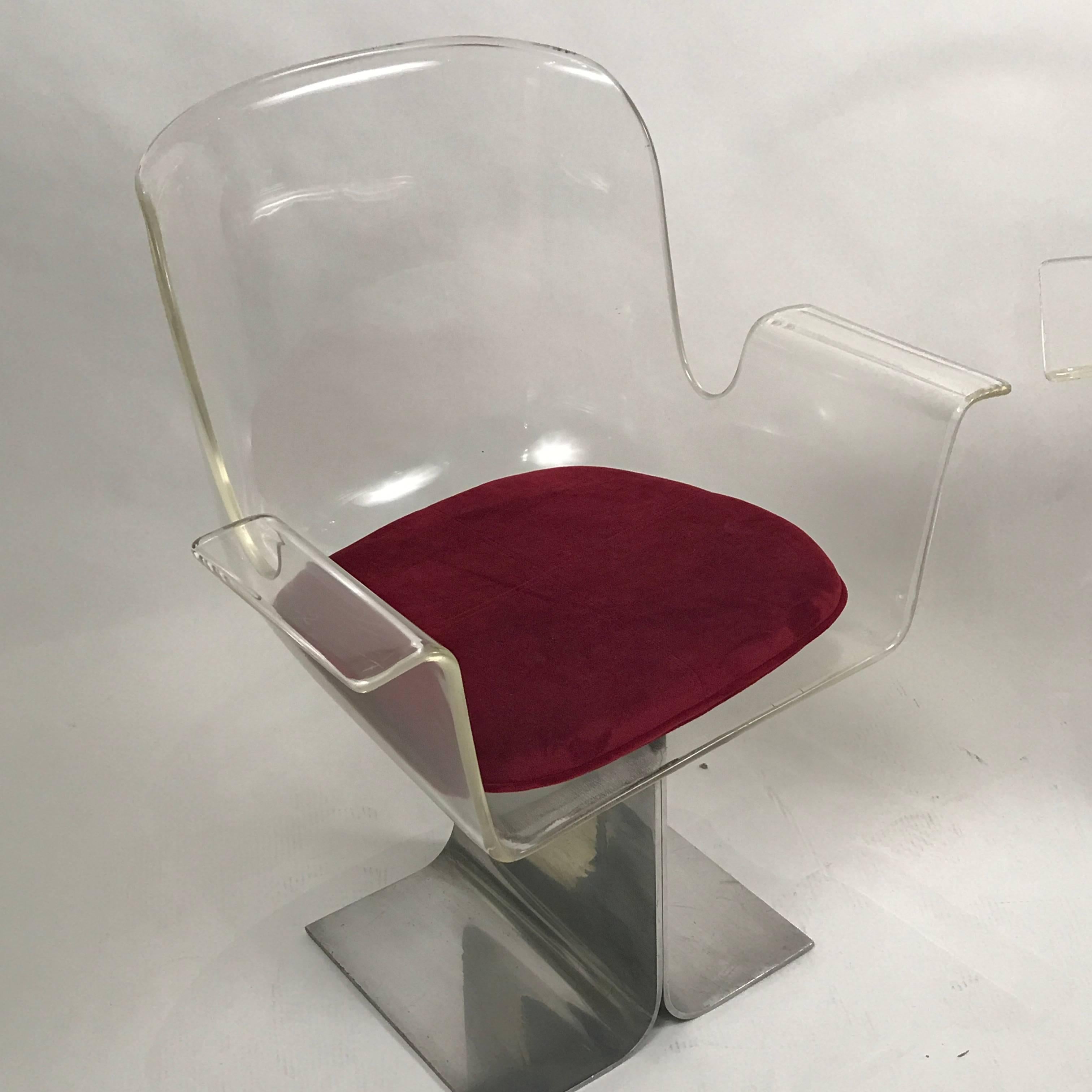 Pair of Pace Lucite & Aluminum Dining or Conference Swivel Chairs by I.M. Rosen 3