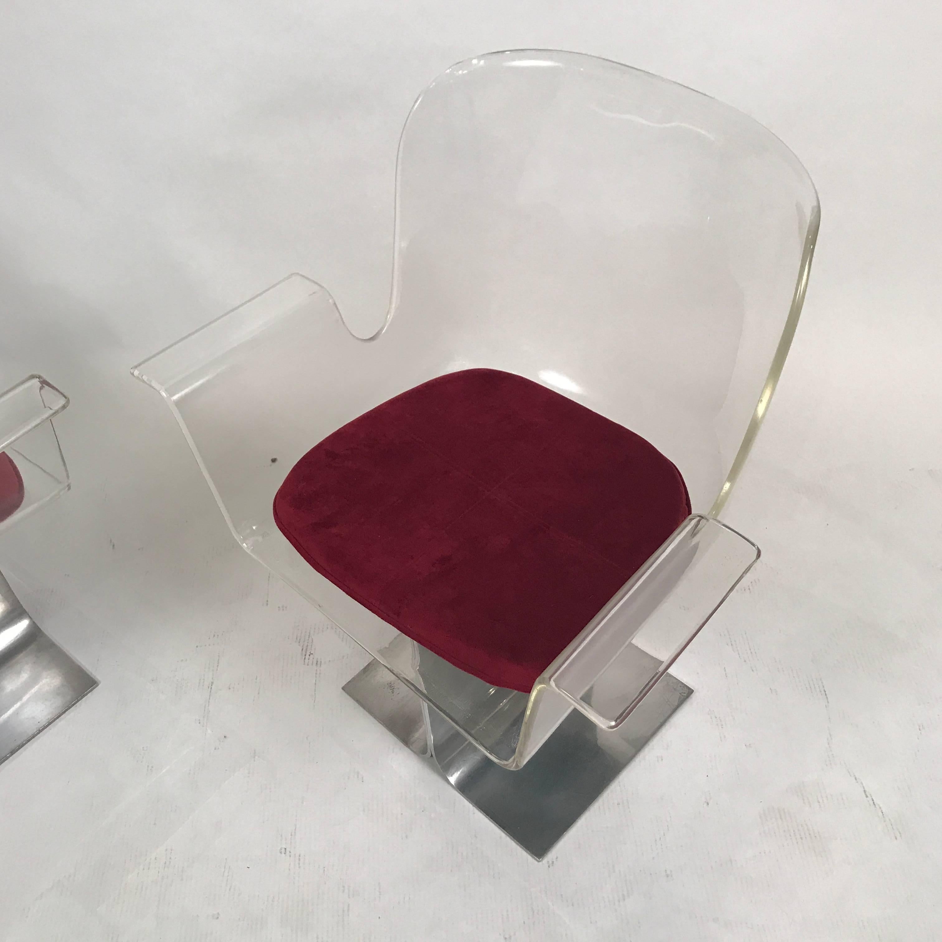 Pair of Pace Lucite & Aluminum Dining or Conference Swivel Chairs by I.M. Rosen 6
