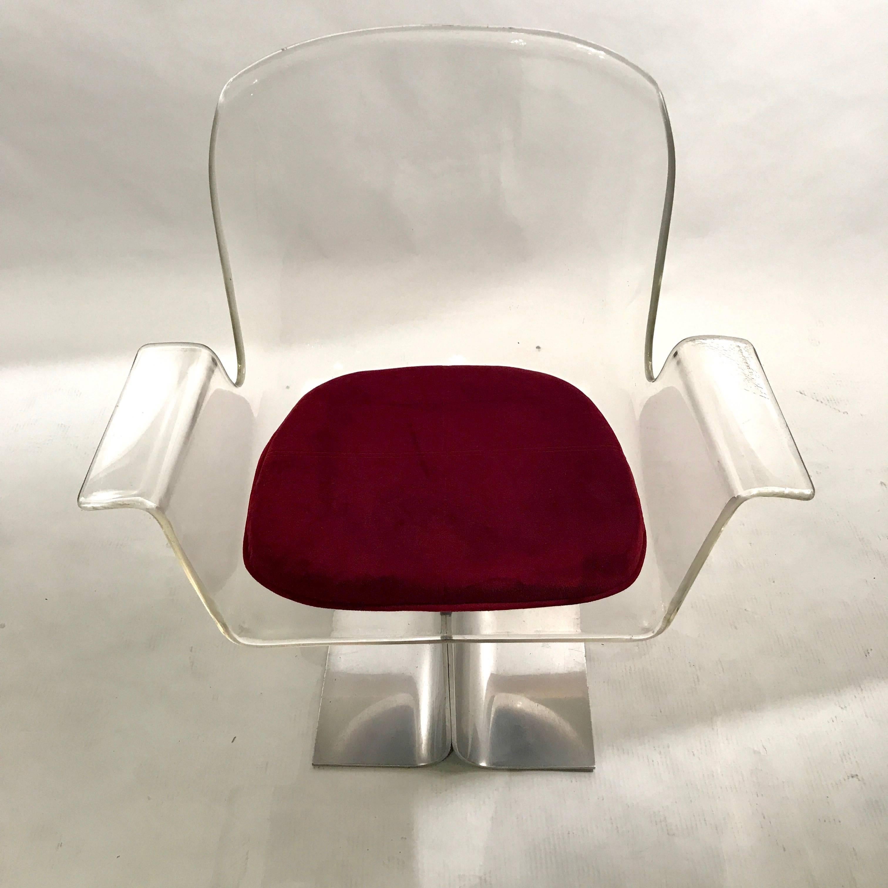 Space Age Pair of Pace Lucite & Aluminum Dining or Conference Swivel Chairs by I.M. Rosen