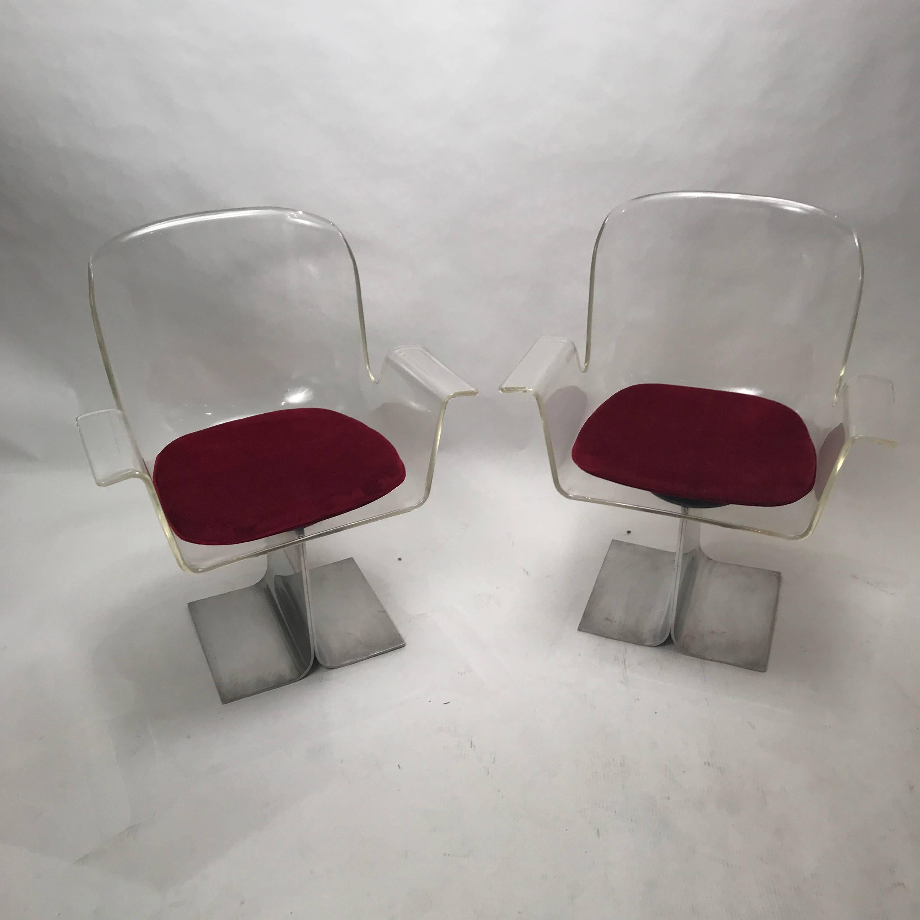 20th Century Pair of Pace Lucite & Aluminum Dining or Conference Swivel Chairs by I.M. Rosen