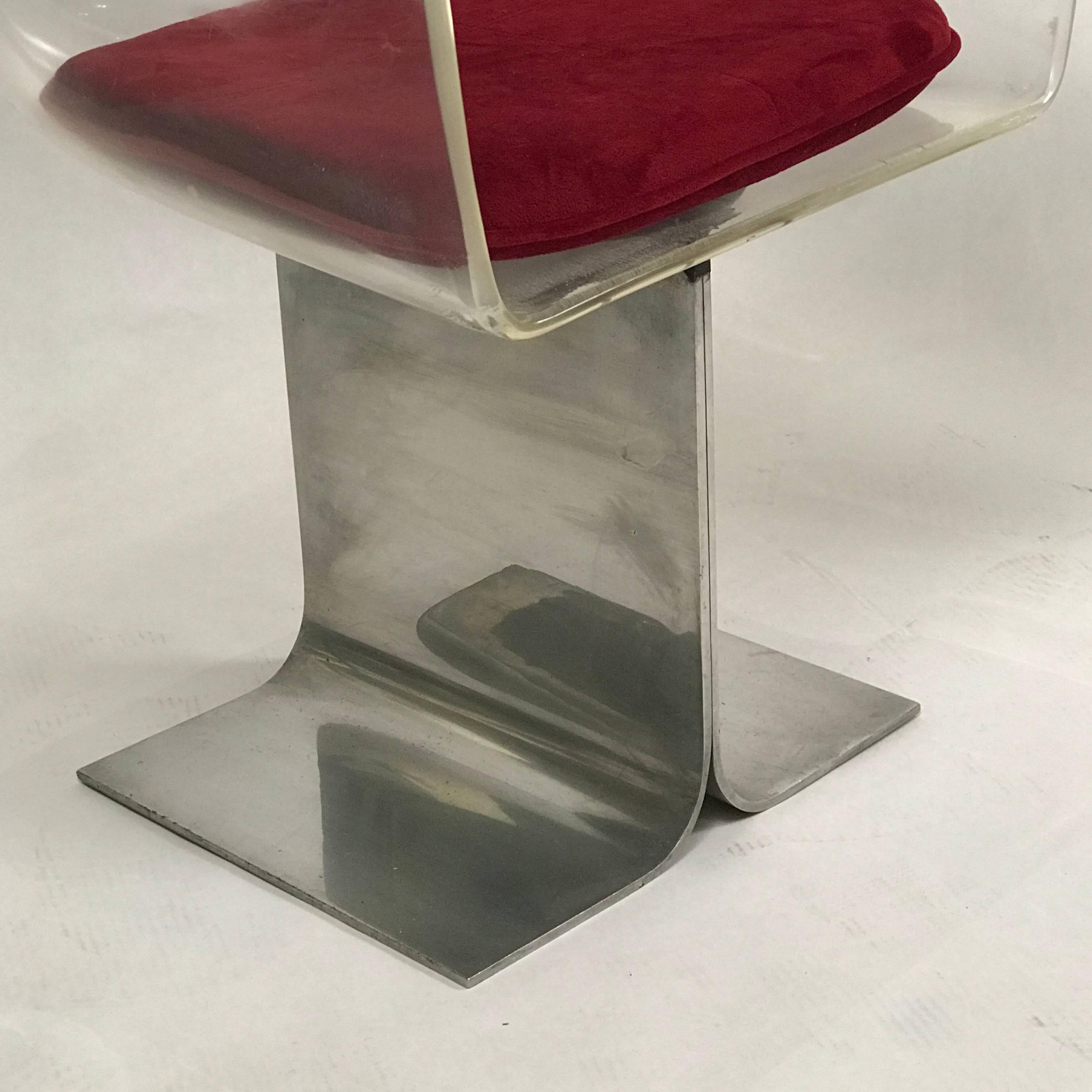 Pair of Pace Lucite & Aluminum Dining or Conference Swivel Chairs by I.M. Rosen 1