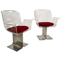 Pair of Pace Lucite & Aluminum Dining or Conference Swivel Chairs by I.M. Rosen