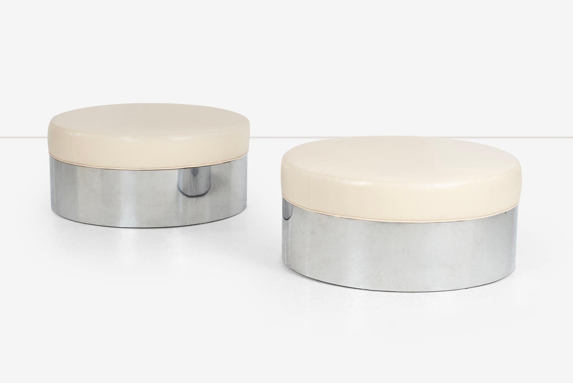 Late 20th Century Pair of Pace Style Oversized Architectural Poufs For Sale