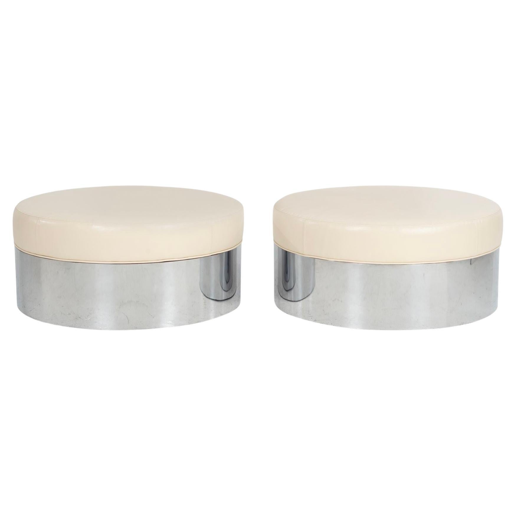 Pair of Pace Style Oversized Architectural Poufs For Sale