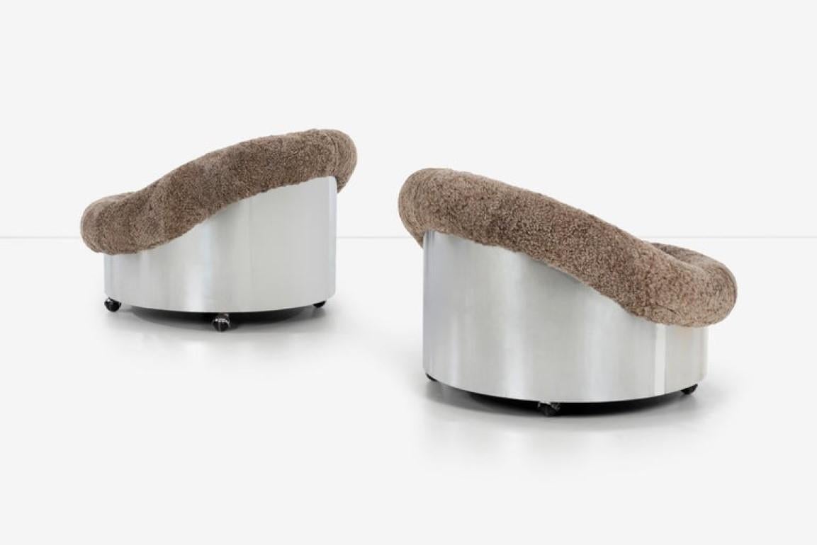 American Pair of Pace Styled Lounge Chairs with Lambs Wool Tubs