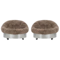 Vintage Pair of Pace Styled Lounge Chairs with Lambs Wool Tubs