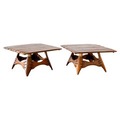 Paire de tables d'appoint Navajo en bois de palmier, fer et cuir c.2000s.