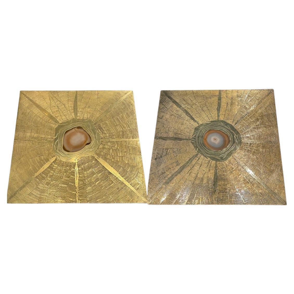 Pair of "Paco Rabanne" side table 1970s in brass en venta