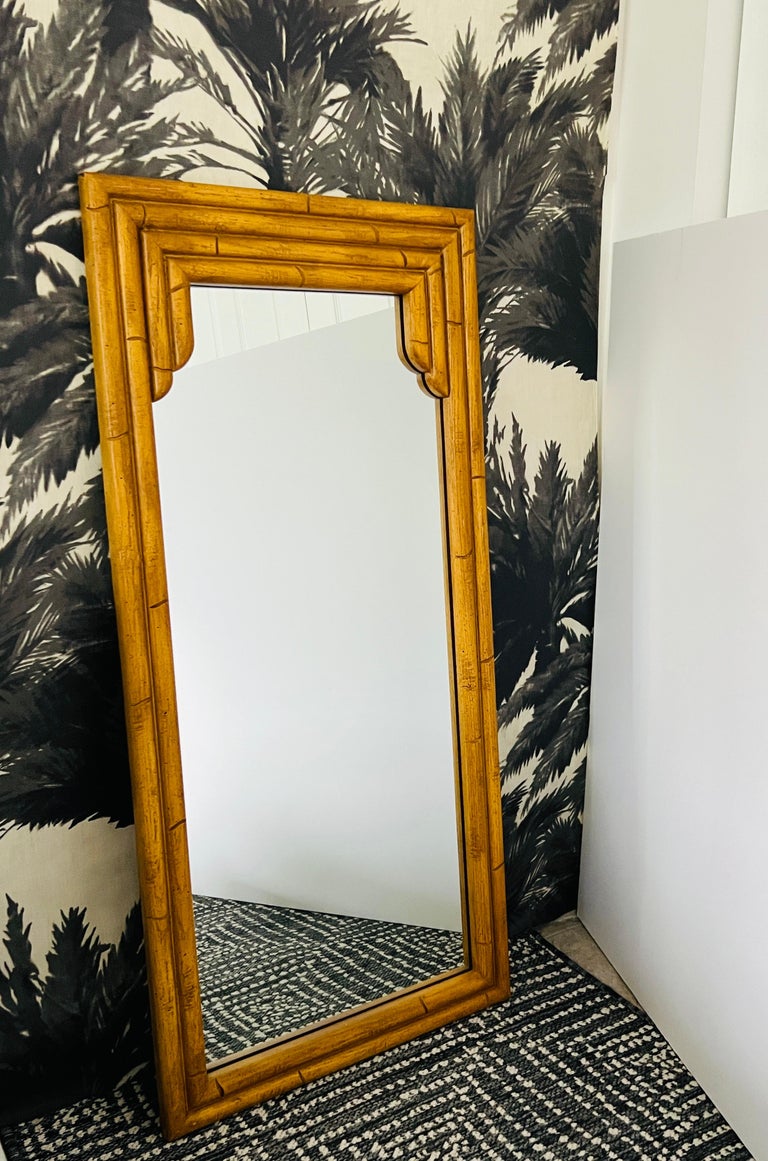 Pair of Pagoda Bamboo Mirrors In Wood and Resin, c. 1970's For Sale at