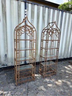 Pair of Pagoda Bamboo Shape Bookshelves .