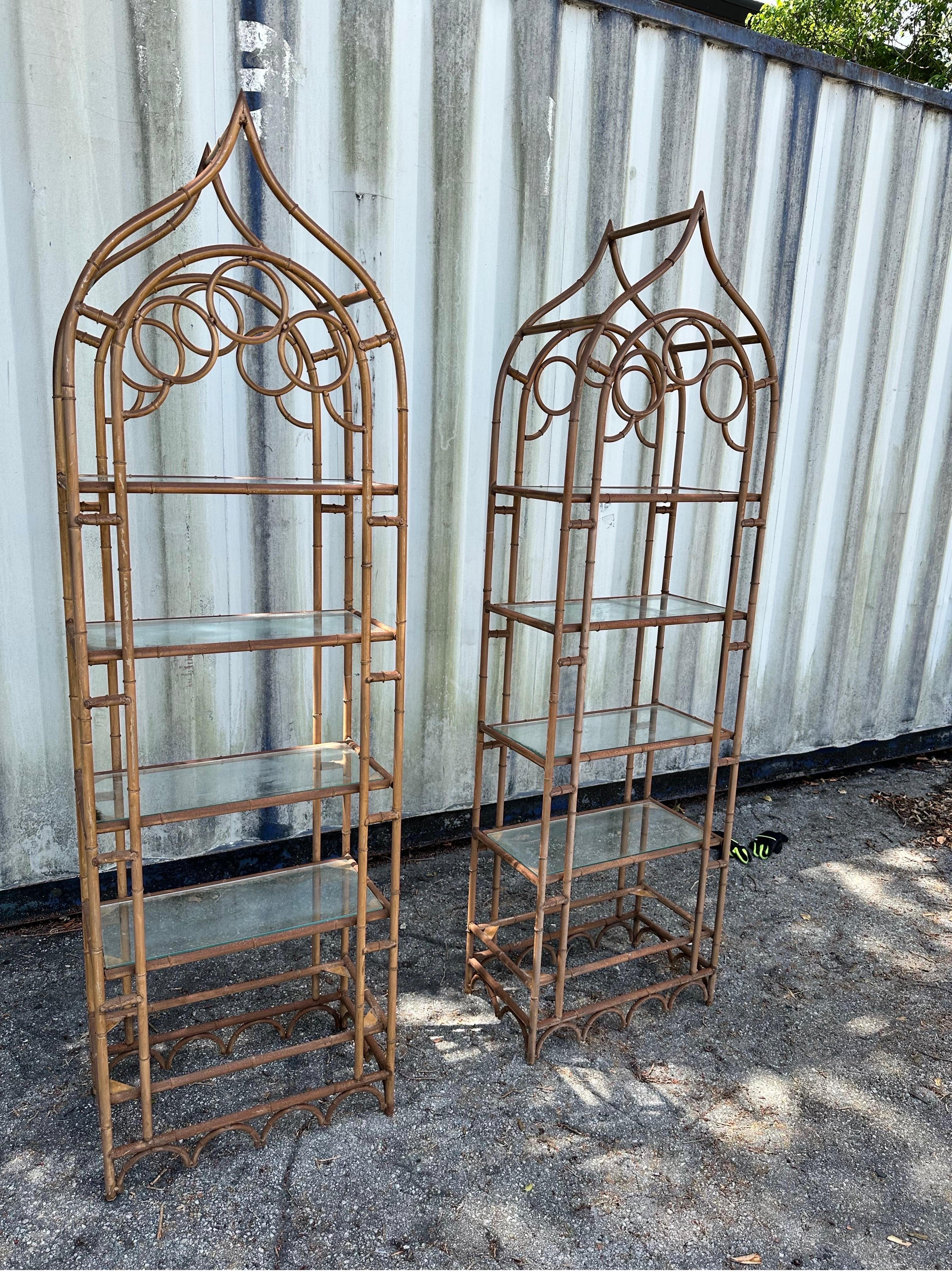 Late 20th Century Pair of Pagoda Bamboo Shape Bookshelves . For Sale