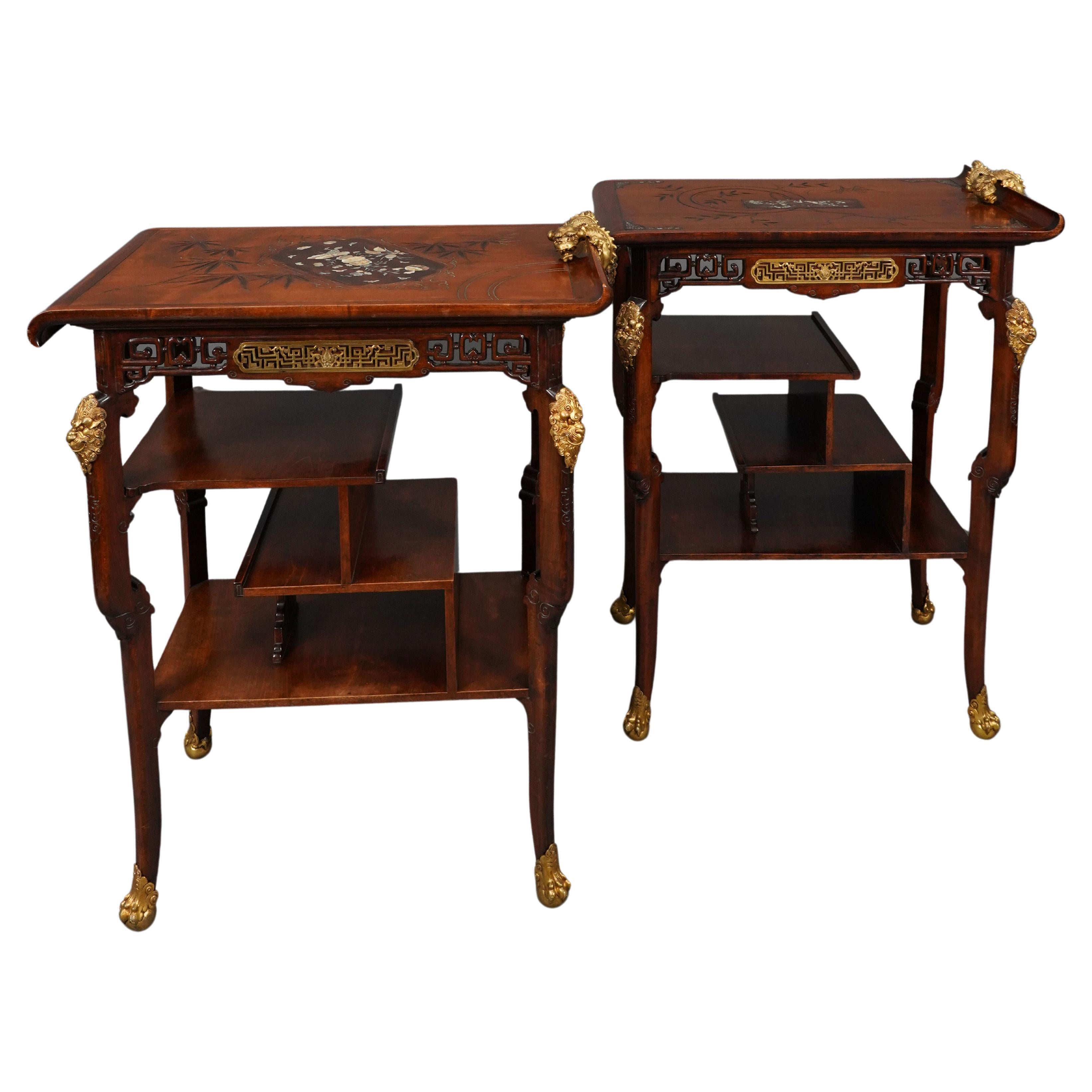 Pair of "Pagoda" Tables, Attributed to G. Viardot, France, circa 1880 For Sale