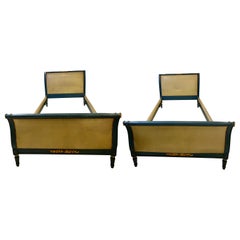 Pair of Paint and Parcel Gilt Twin Bed Frames by Maison Jansen