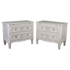 Pair of Paint Decorated French Directoire Style Hand-Made Nightstands with Trays