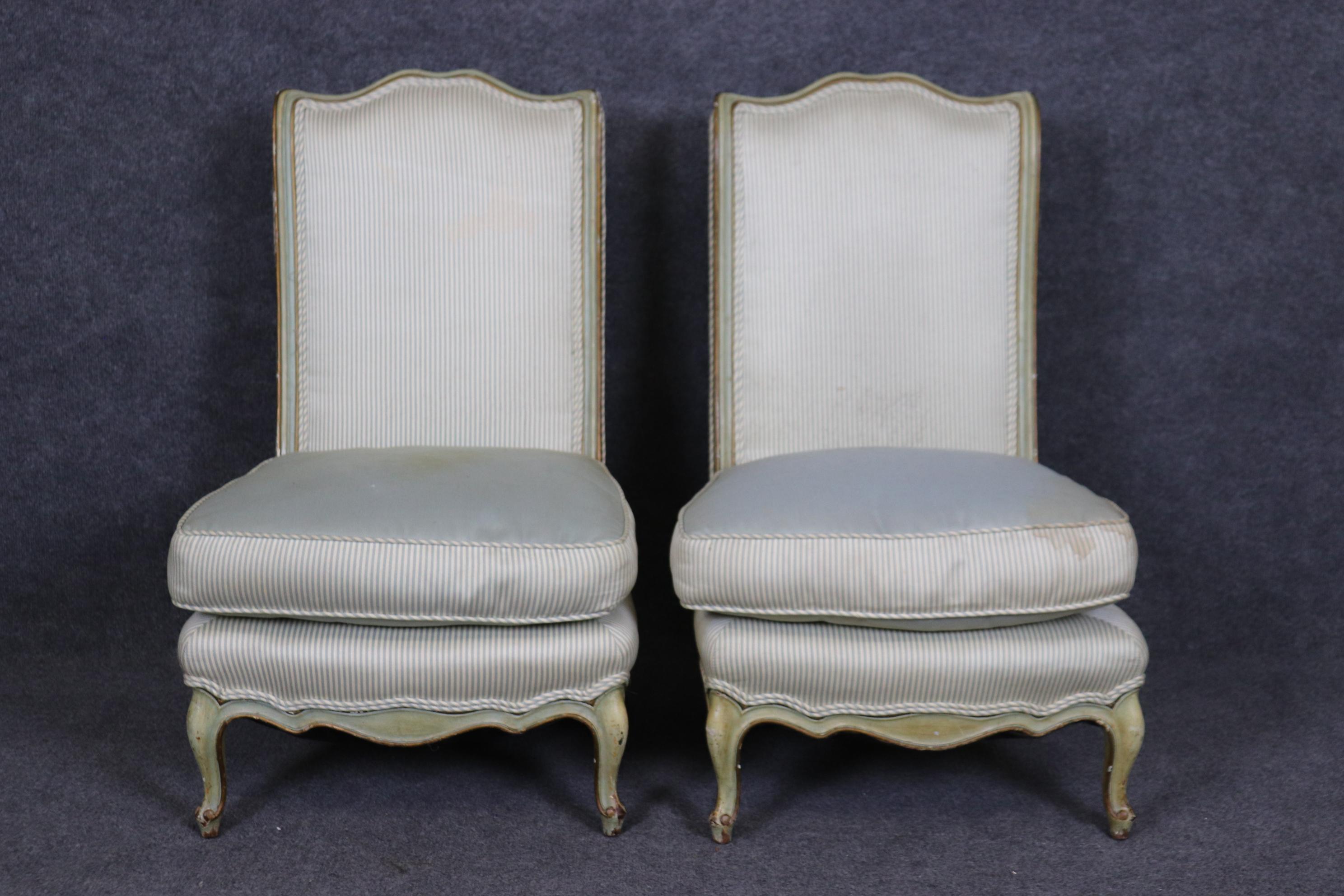 Early 20th Century Pair of Paint Decorated French Louis XV Boudoir Slipper Chairs Circa 1920 For Sale