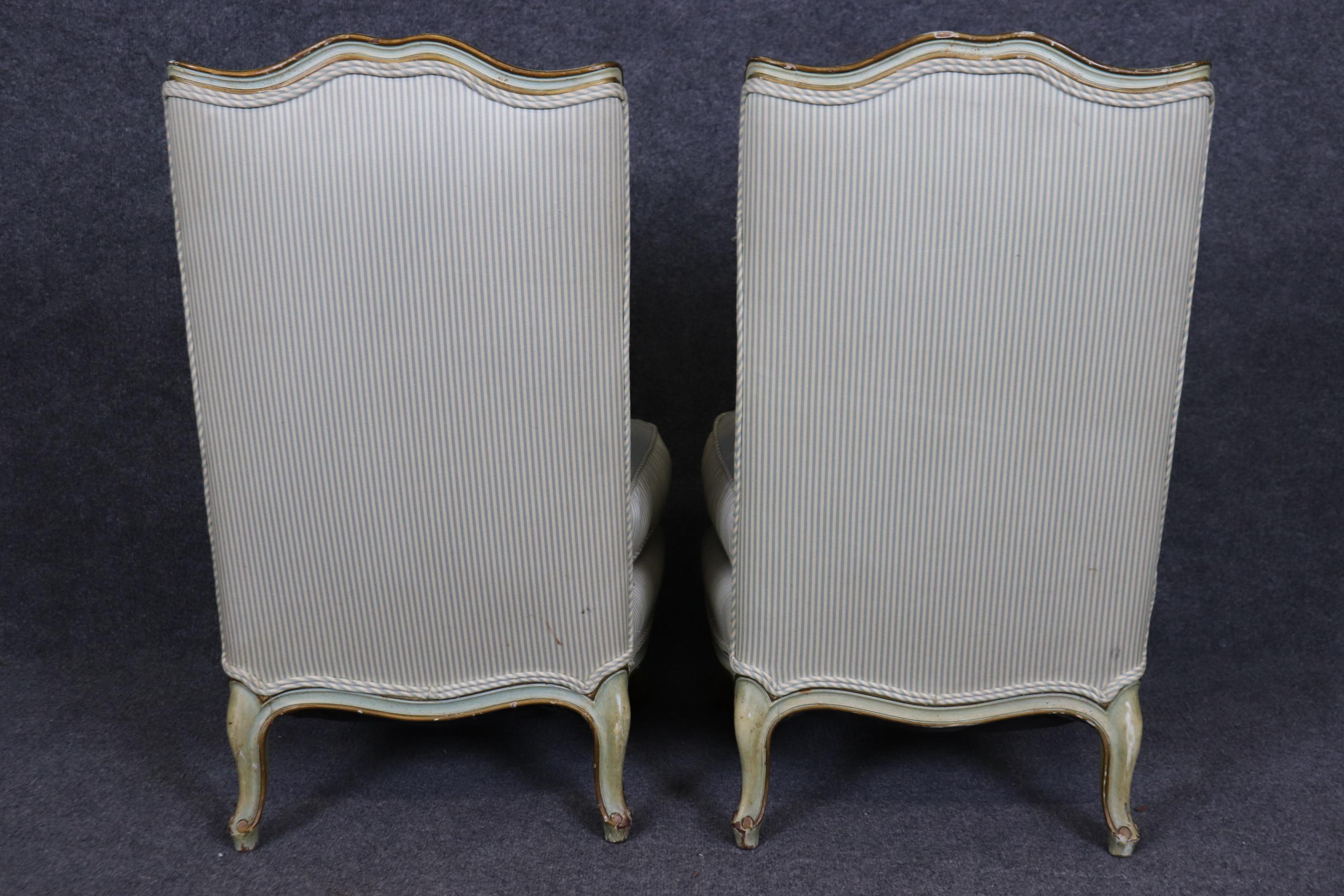 Pair of Paint Decorated French Louis XV Boudoir Slipper Chairs Circa 1920 For Sale 1