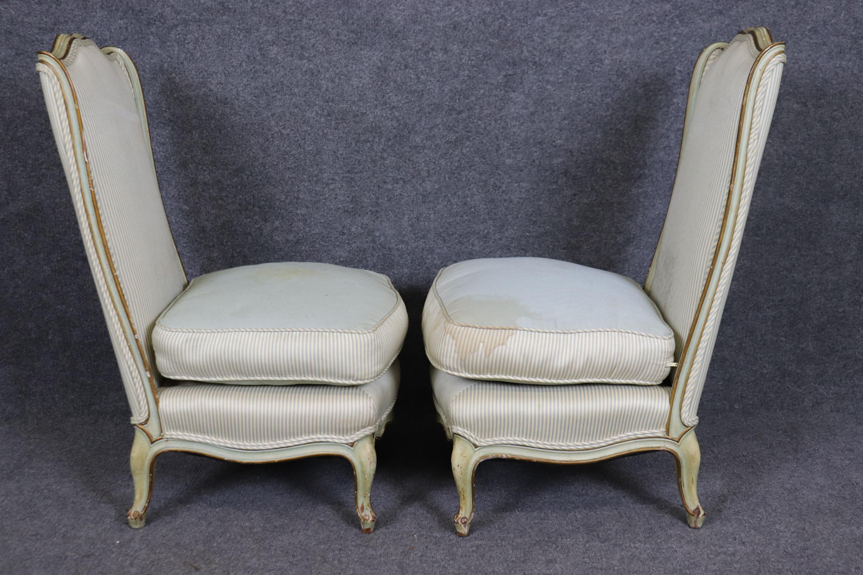 Pair of Paint Decorated French Louis XV Boudoir Slipper Chairs Circa 1920 For Sale 2