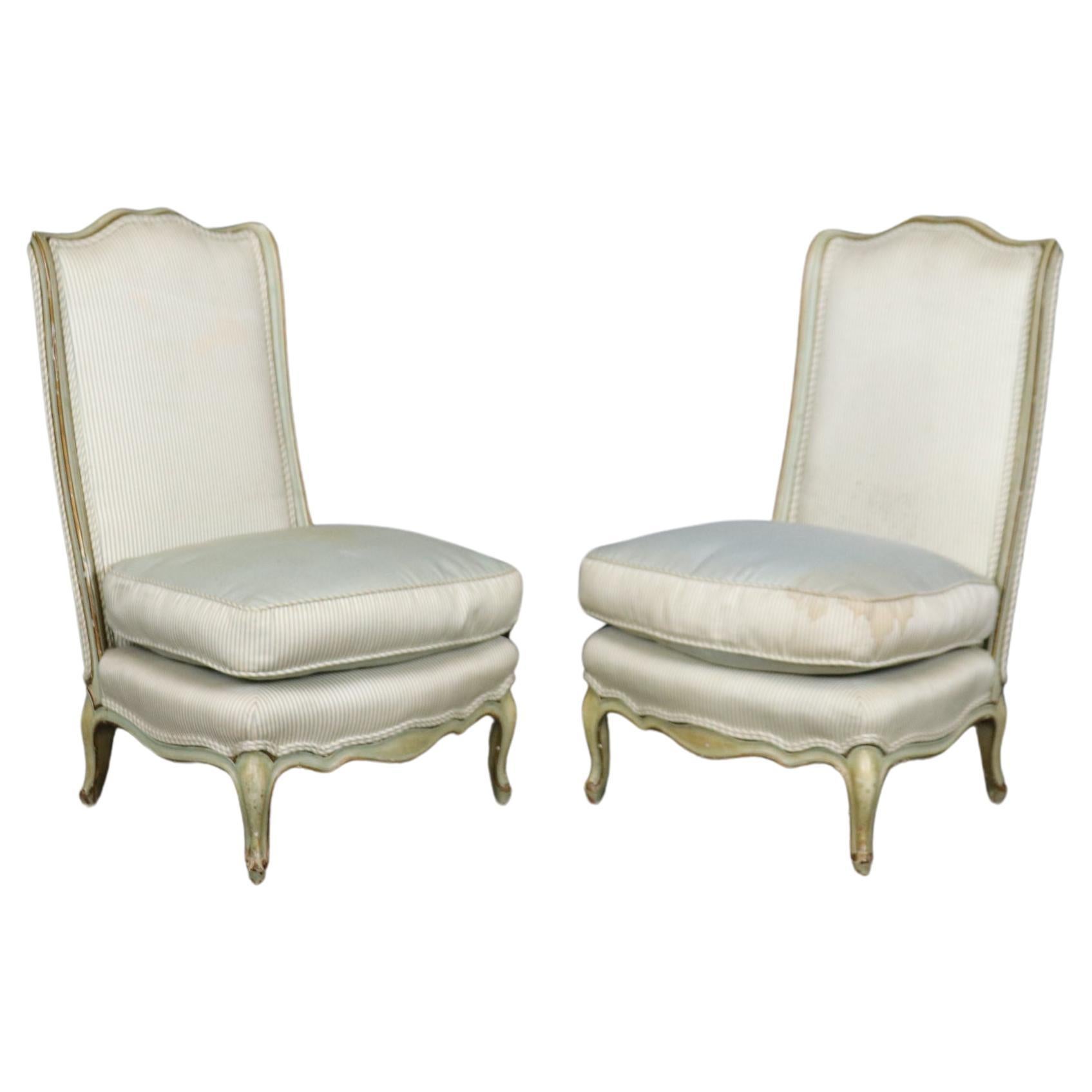 Pair of Paint Decorated French Louis XV Boudoir Slipper Chairs Circa 1920 For Sale