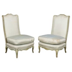 Pair of Paint Decorated French Louis XV Boudoir Slipper Chairs Circa 1920