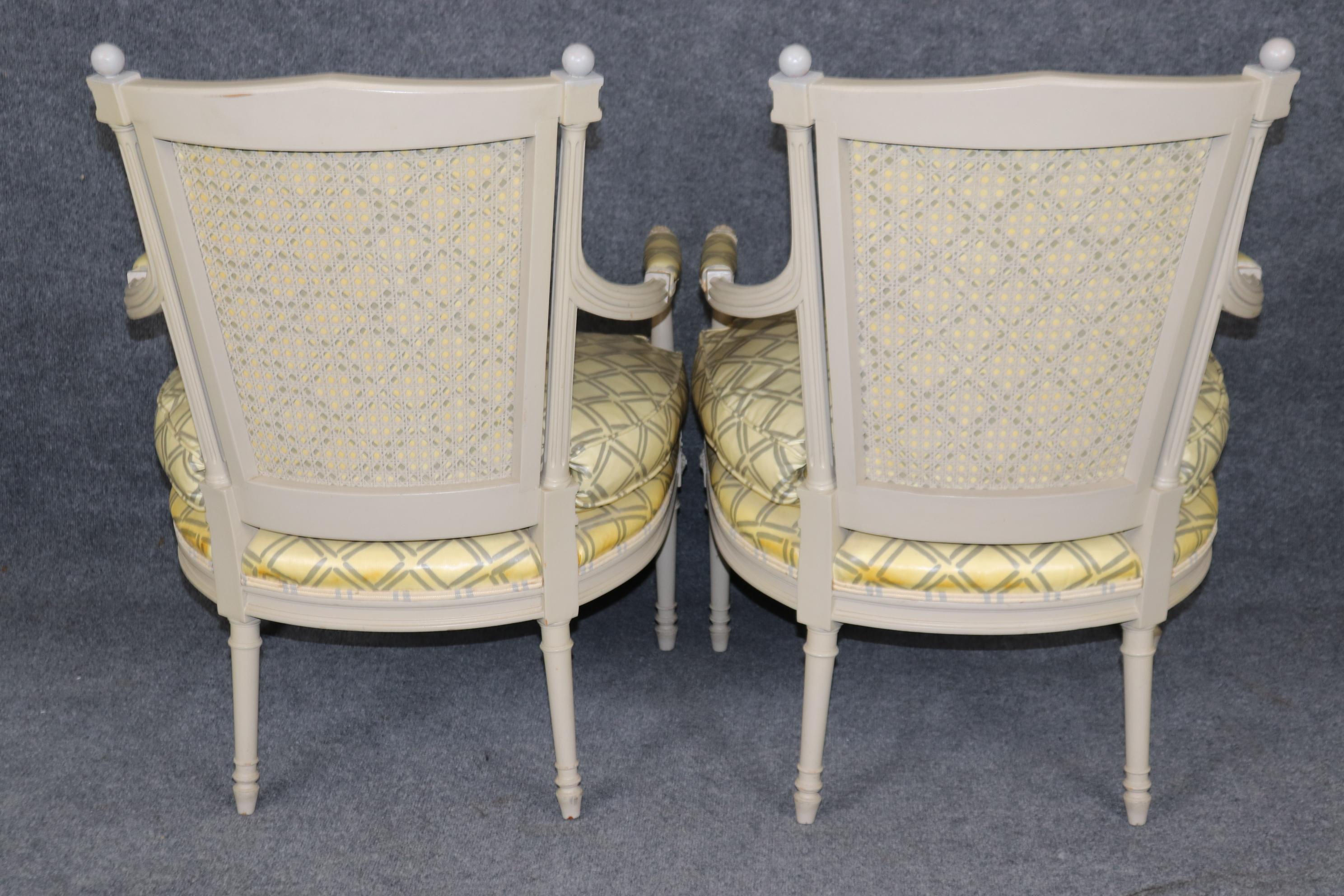 Walnut Pair of Paint Decorated French Louis XVI Style Directoire Armchairs Circa 1940 For Sale