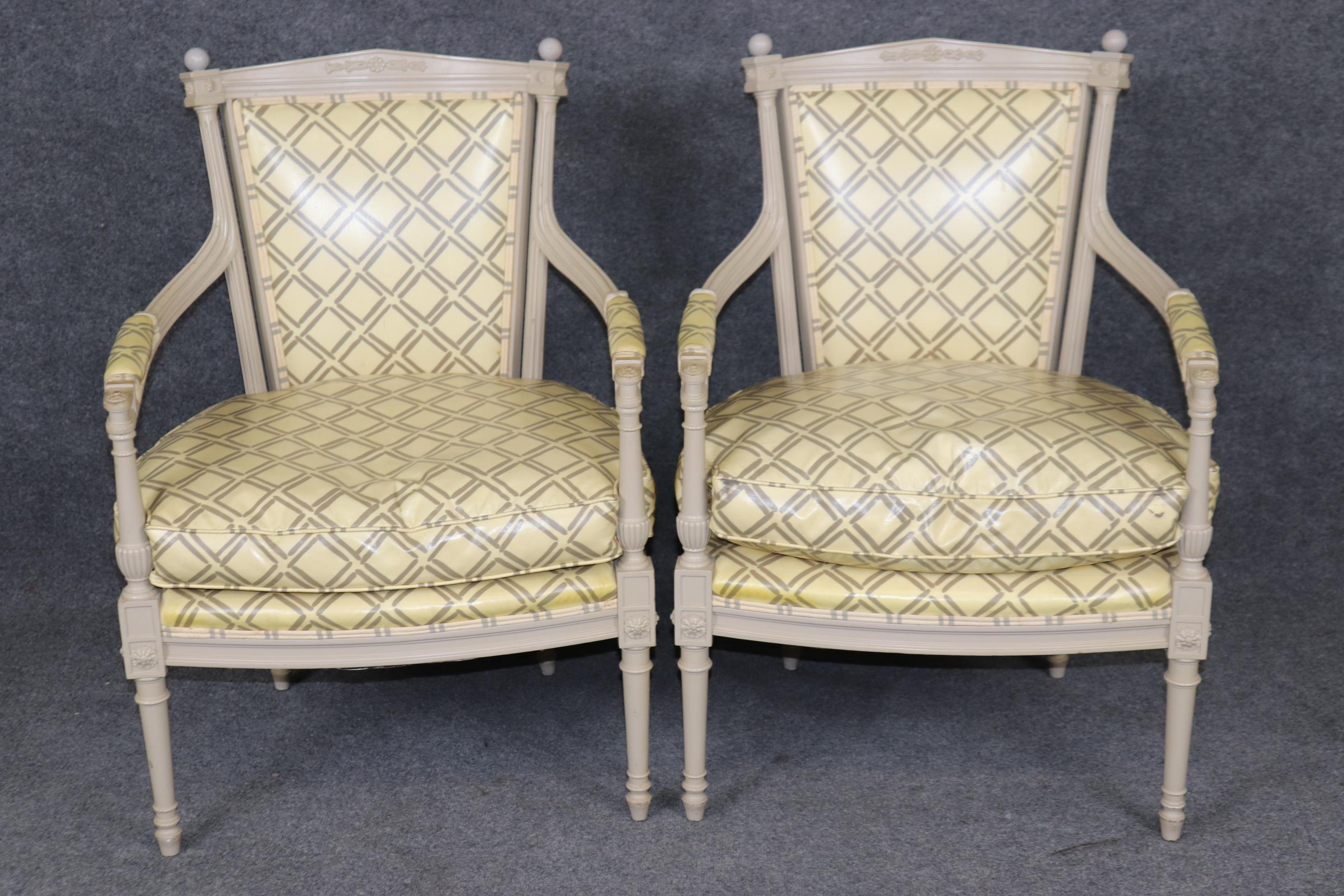 Pair of Paint Decorated French Louis XVI Style Directoire Armchairs Circa 1940 For Sale 1
