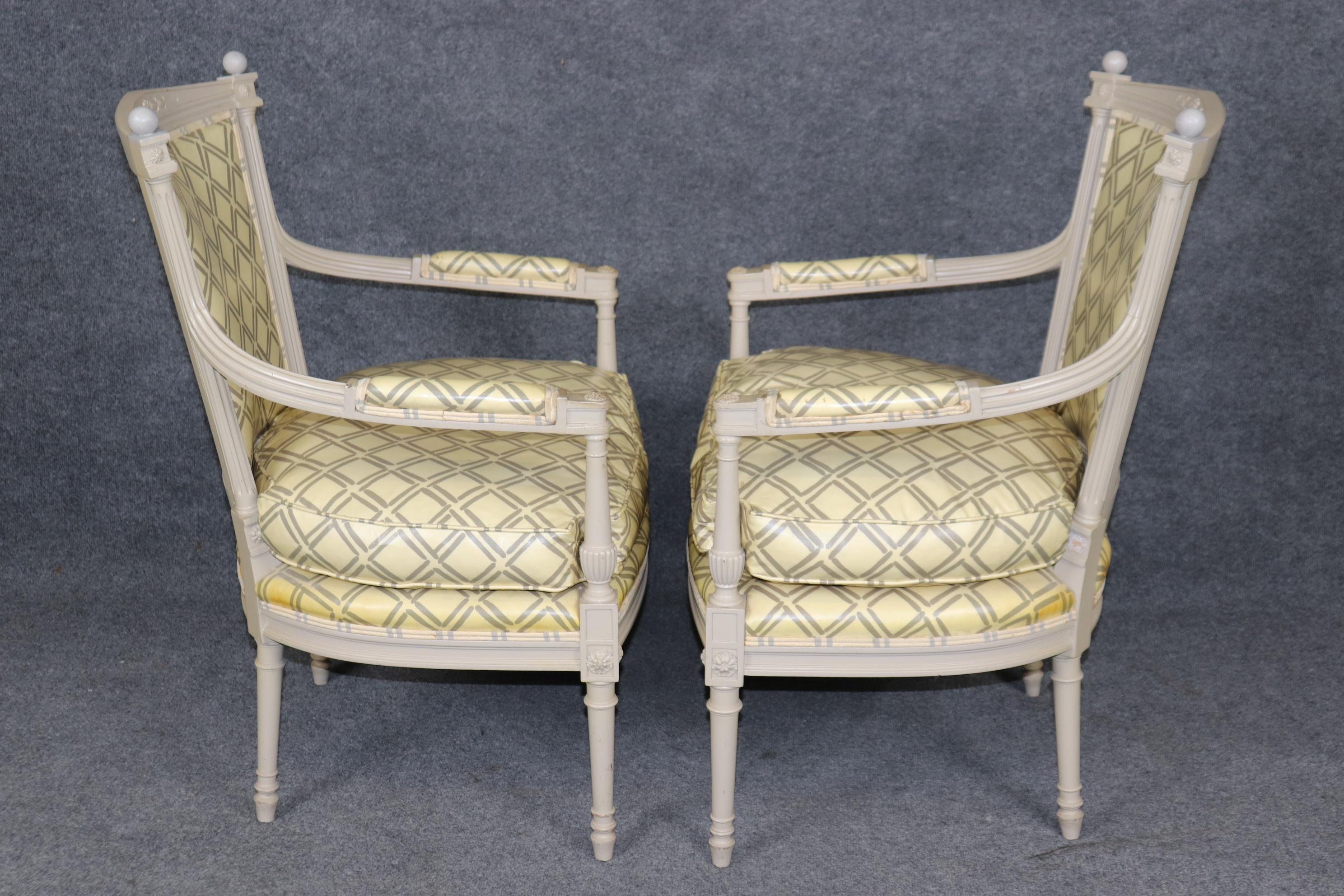 Pair of Paint Decorated French Louis XVI Style Directoire Armchairs Circa 1940 For Sale 2
