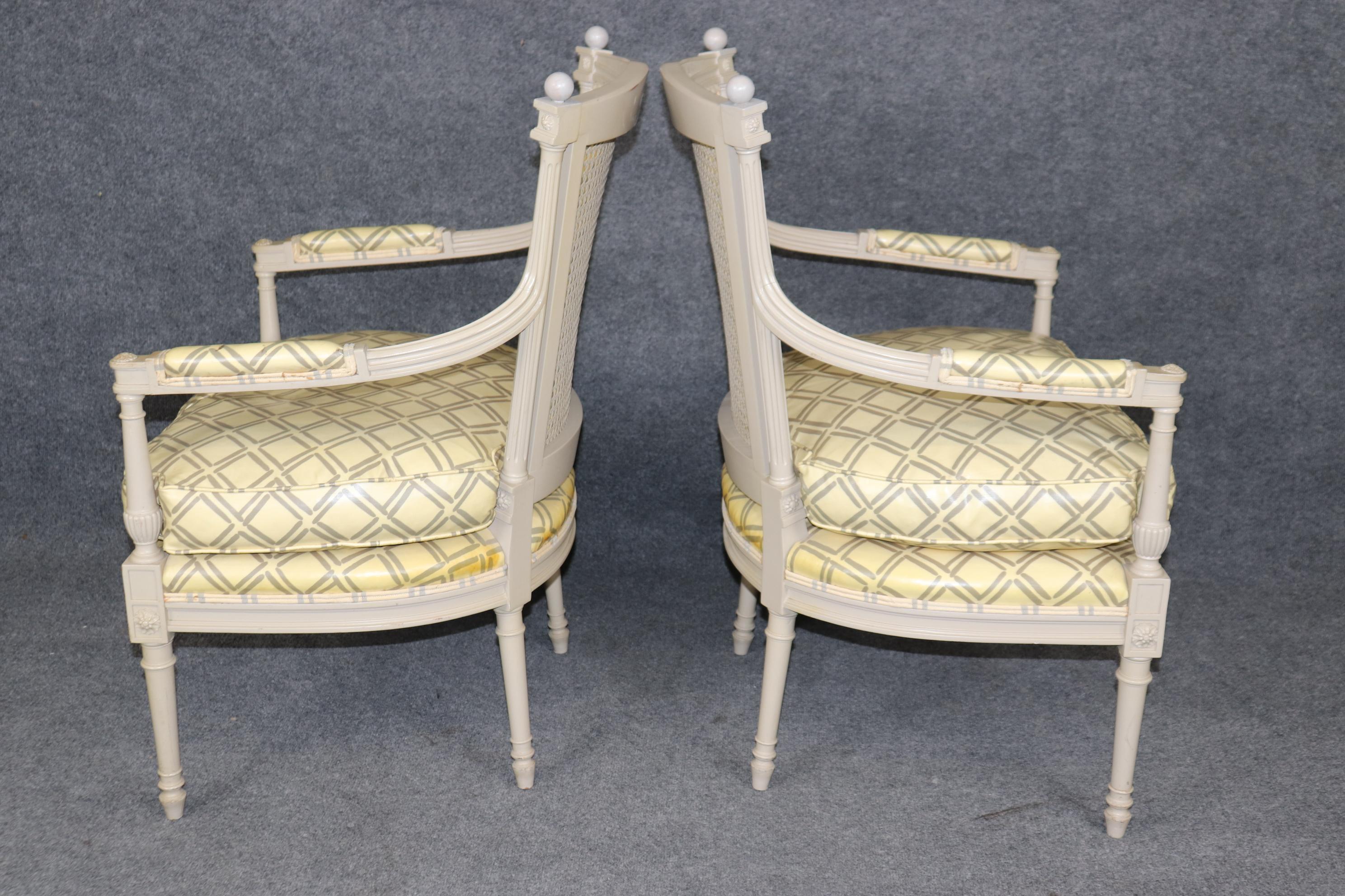 Pair of Paint Decorated French Louis XVI Style Directoire Armchairs Circa 1940 For Sale 3