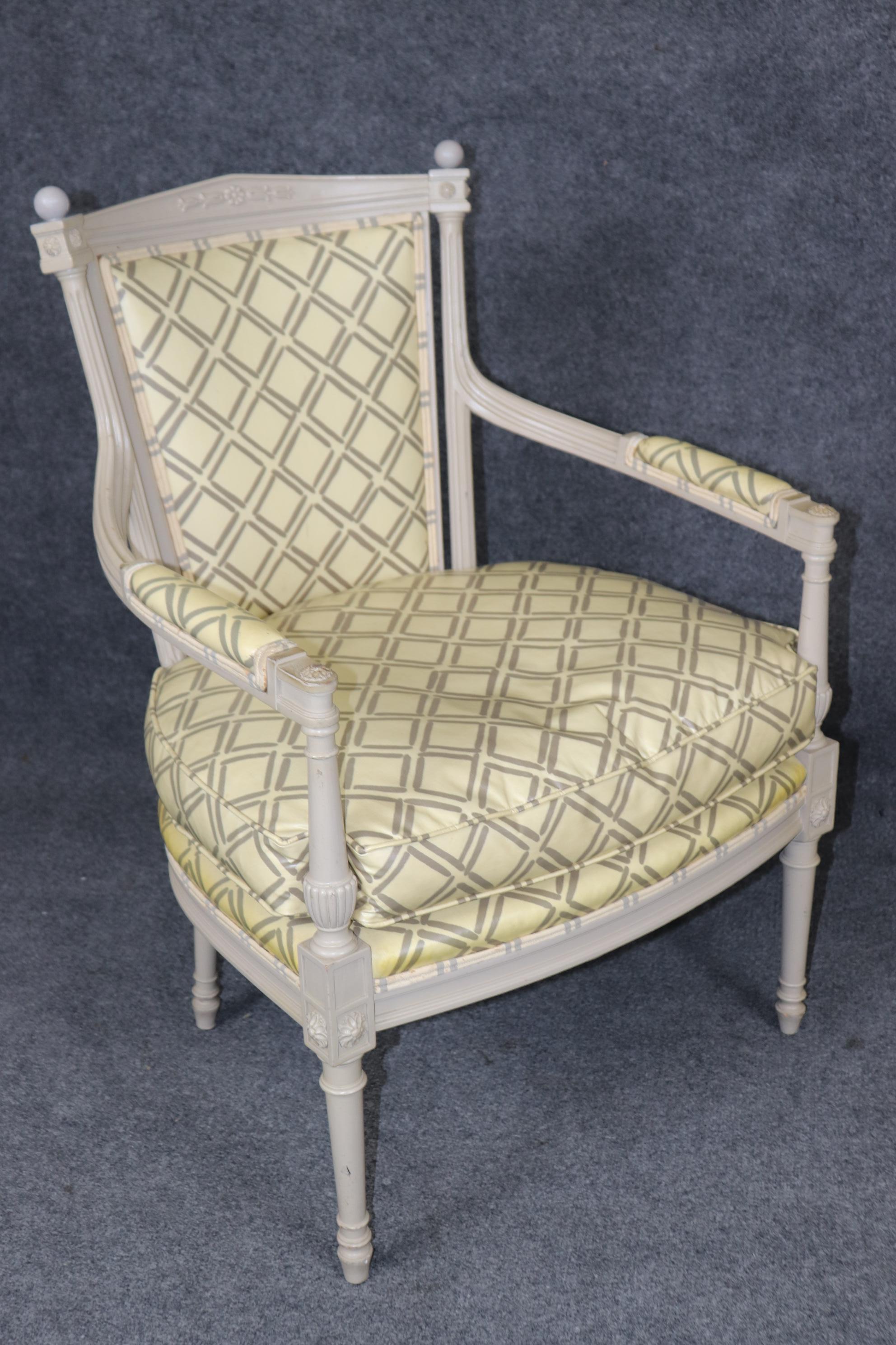 Pair of Paint Decorated French Louis XVI Style Directoire Armchairs Circa 1940 For Sale 4