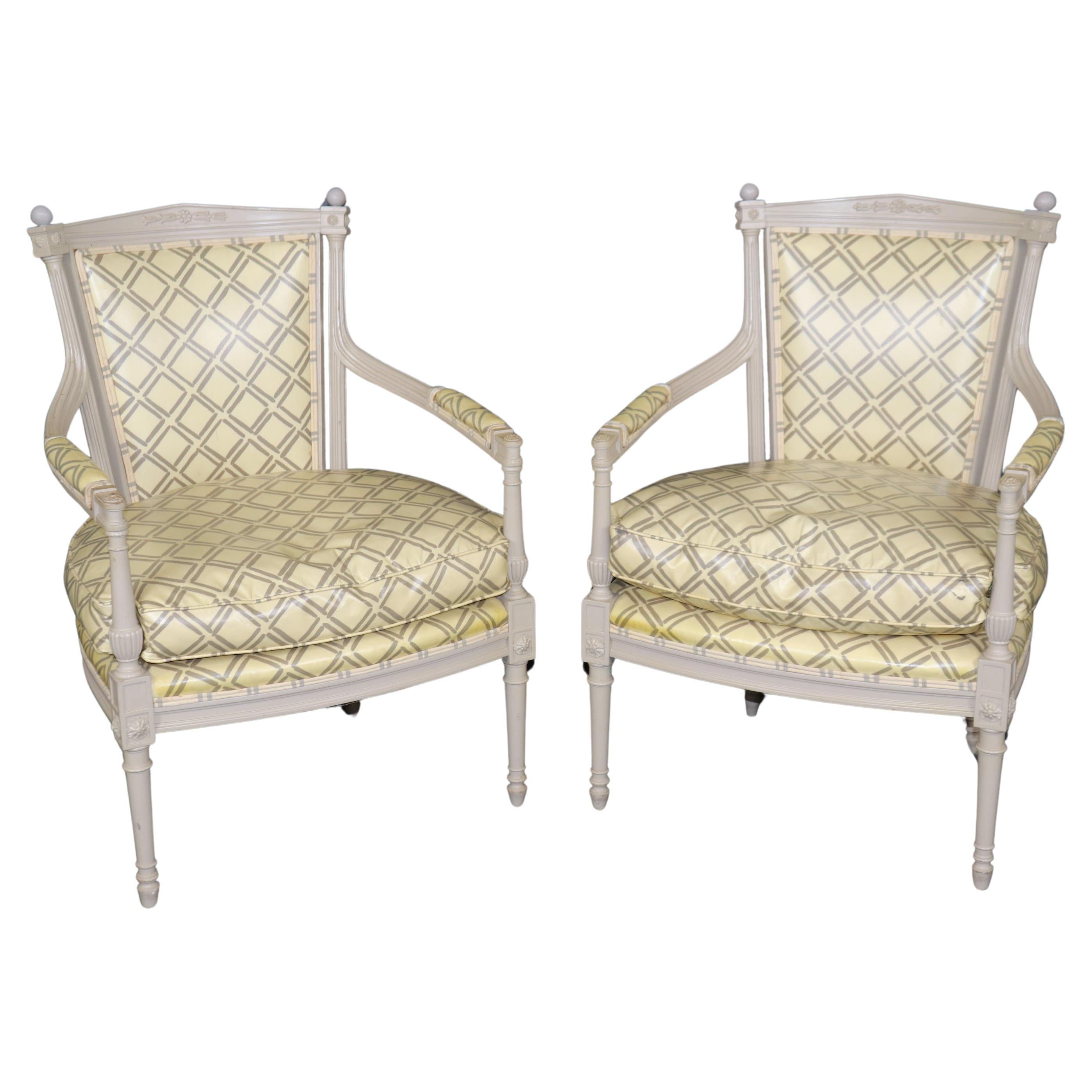 Pair of Paint Decorated French Louis XVI Style Directoire Armchairs Circa 1940