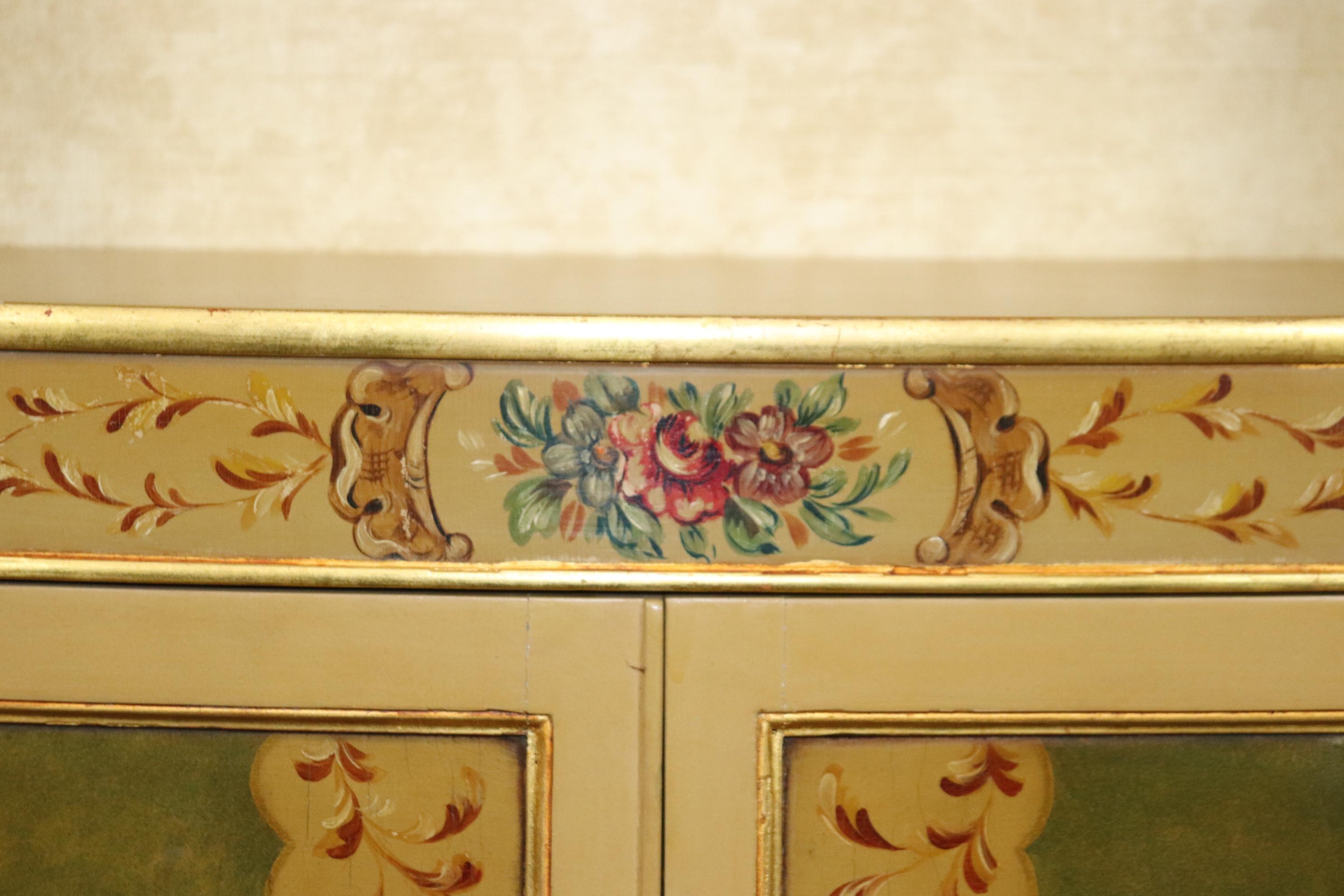 Pair of Paint Decorated Gilded Venetian Style Open Bookcases of Shallow Depth For Sale 4
