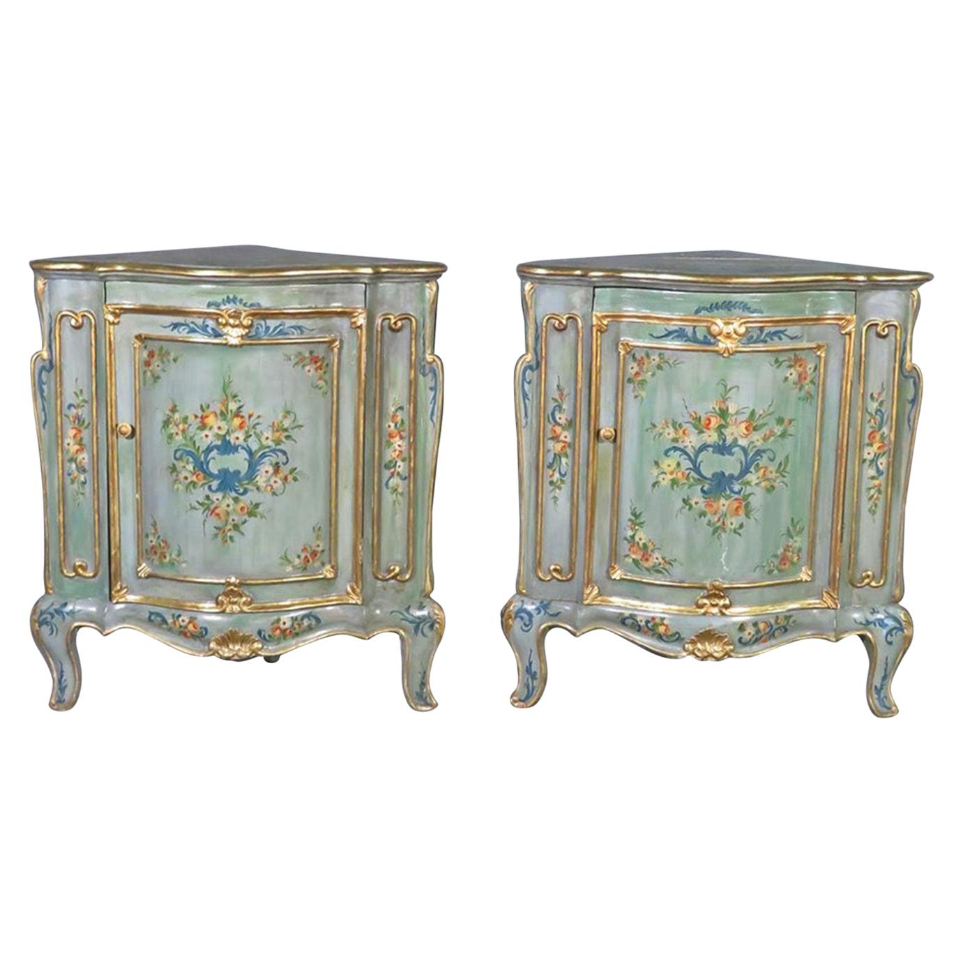 Pair of Paint Decorated Italian Venetian Corner Cabinets Pedestals, Circa 1920