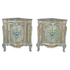 Pair of Paint Decorated Italian Venetian Corner Cabinets Pedestals, Circa 1920