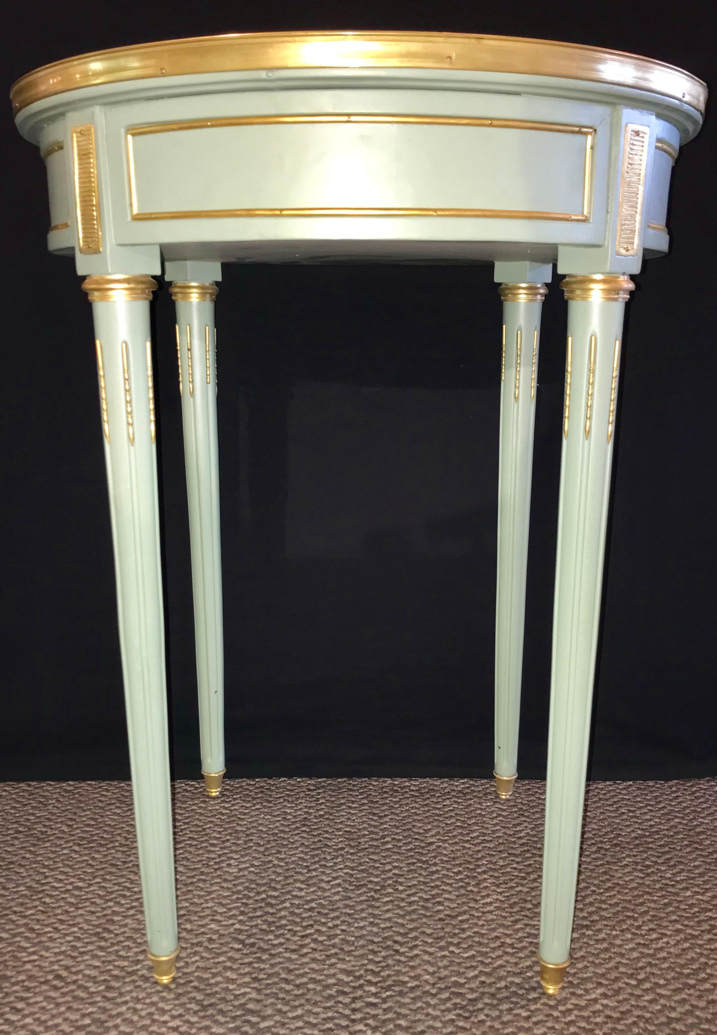 Pair of Paint Decorated Jansen Style Louis XVI End, Side or Bouilliotte Tables 4