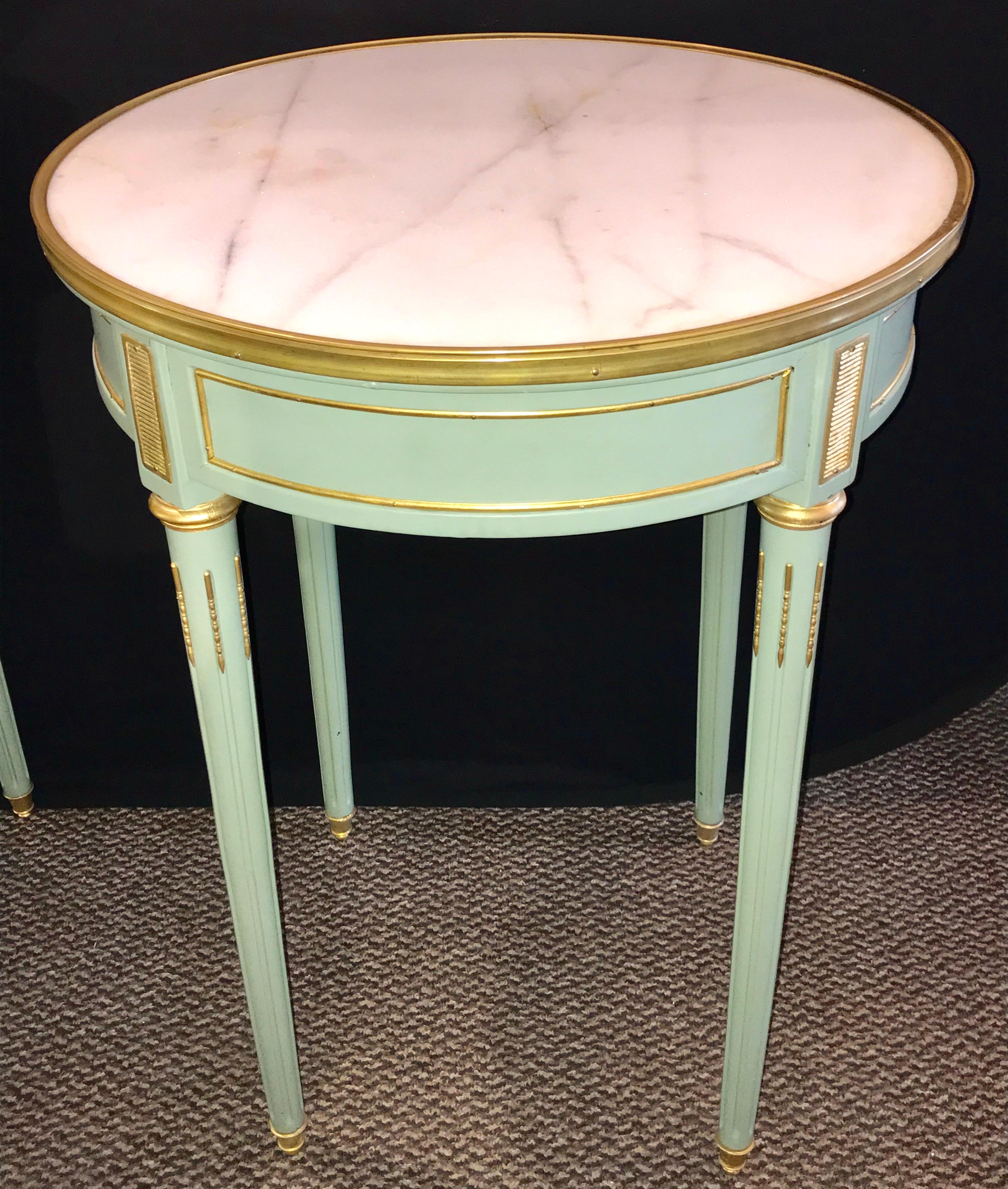 Pair of Paint Decorated Jansen Style Louis XVI End, Side or Bouilliotte Tables 6