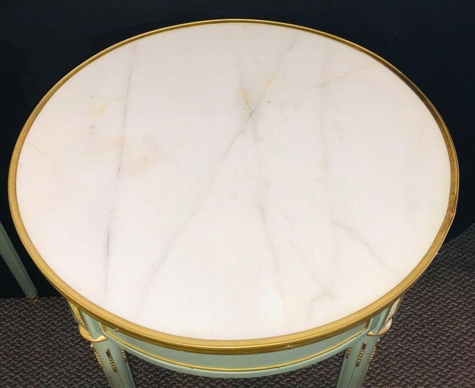 Pair of Paint Decorated Jansen Style Louis XVI End, Side or Bouilliotte Tables For Sale 7