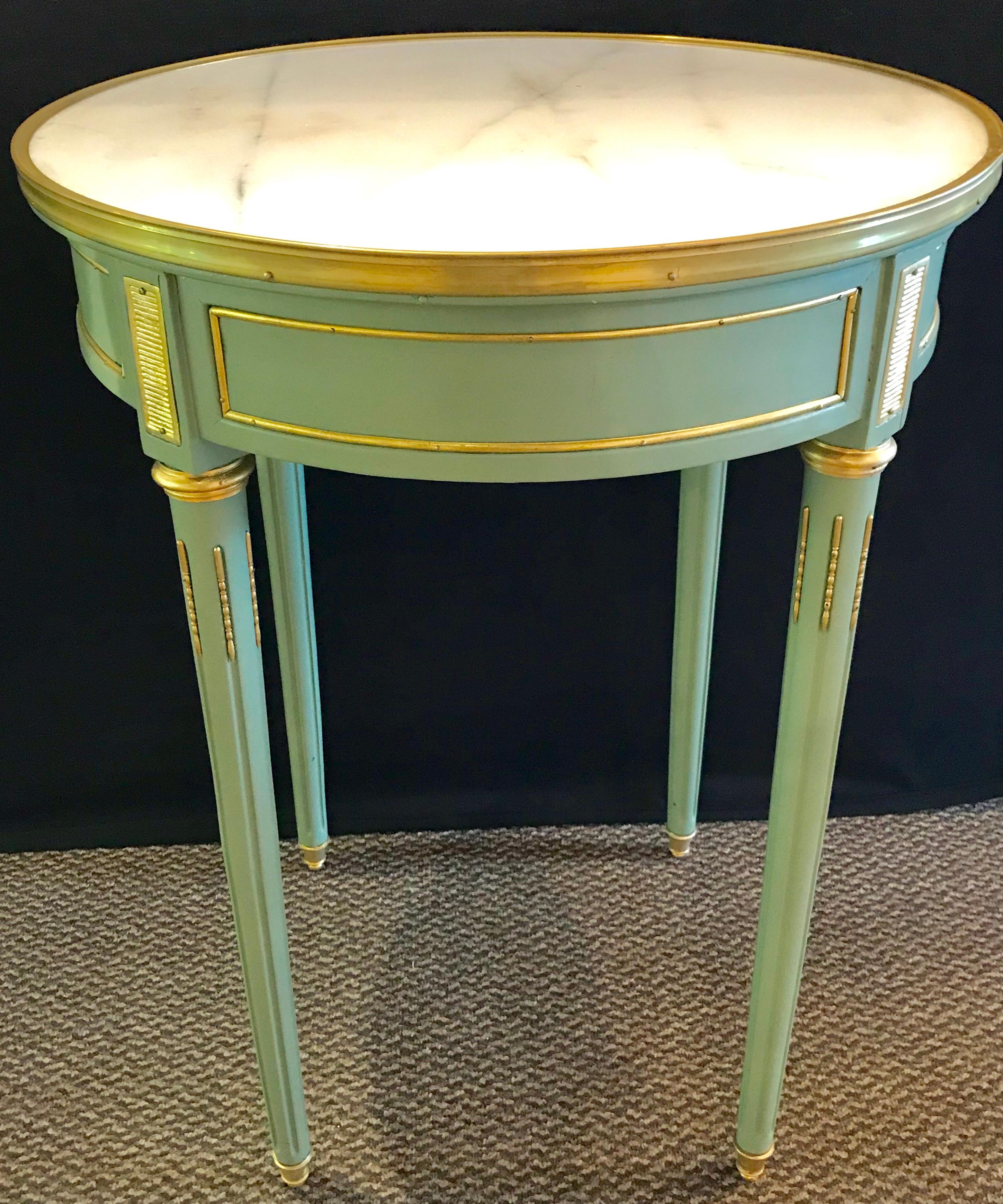 Pair of Paint Decorated Jansen Style Louis XVI End, Side or Bouilliotte Tables 1