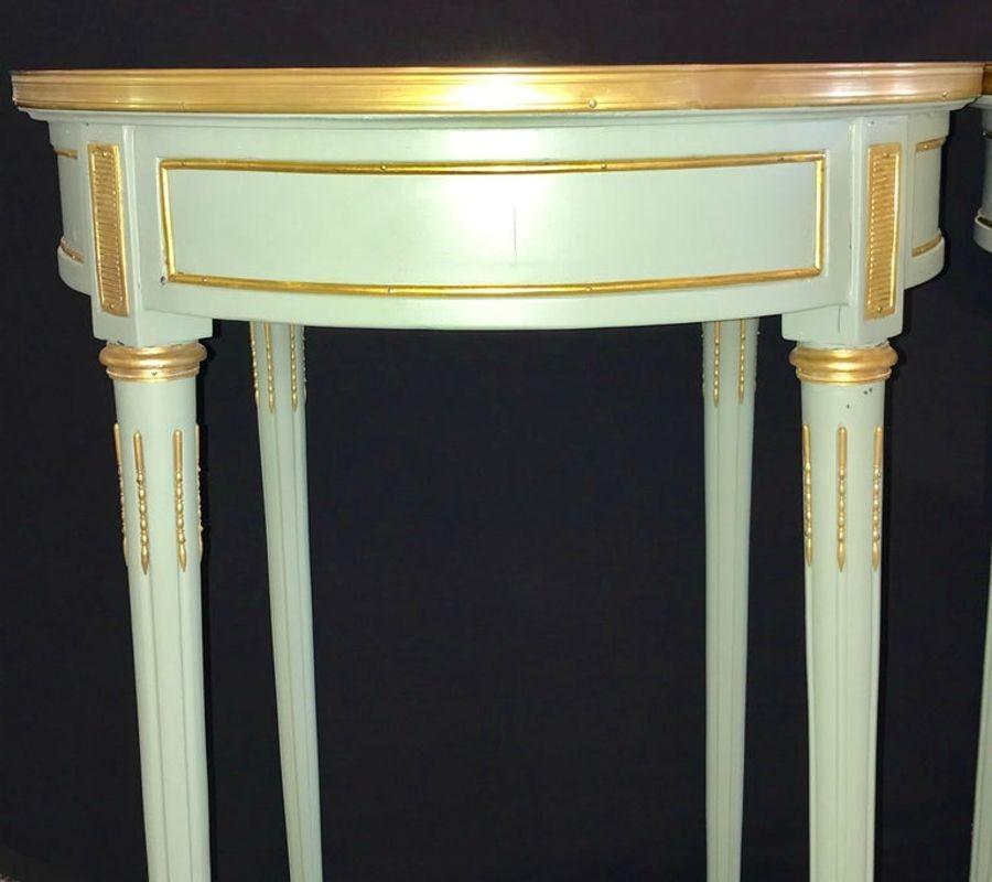Pair of Paint Decorated Jansen Style Louis XVI End, Side or Bouilliotte Tables For Sale 3
